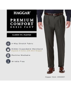 Haggar Premium Comfort Classic Fit Pleat-Front Pants, Charcoal Gray -&Collar Shop MW40 235R 02 HAGGAR BLACK ALT3 1