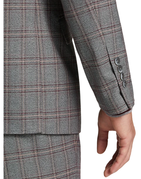 Egara Skinny Fit Suit Separates Coat, Wine Windowpane 4 Egara Skinny Fit Suit Separates Coat, Wine Windowpane - Image 2
