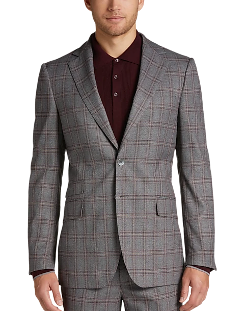 Egara Skinny Fit Suit Separates Coat, Wine Windowpane 3 Egara Skinny Fit Suit Separates Coat, Wine Windowpane