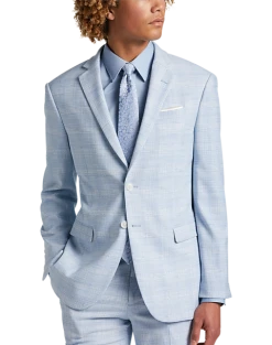 Egara Skinny Fit Suit Separates Coat, Light Blue Plaid