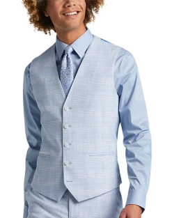 Egara Skinny Fit Suit Separates Vest, Light Blue Plaid