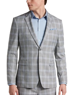 Egara Skinny Fit Suit Separates Coat, Gray & Blue Plaid