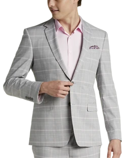 Egara Skinny Fit Suit Separates Coat, Gray & Pink Plaid