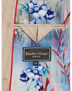 Paisley & Gray Slim Fit Suit Separates Coat, Natural & Blue Stripe -&Collar Shop MW40 3XJL 21 PAISLEY GRAY NATURAL BLUE ALT3