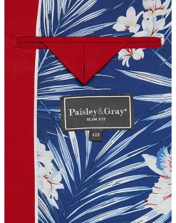 Paisley & Gray Slim Fit Suit Separates Coat, Hot Rod Red -&Collar Shop MW40 3XJW 11 PAISLEY GRAY HOT ROD RED ALT3