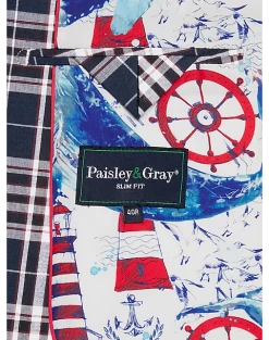 Paisley & Gray Slim Fit Suit Separates Coat, Navy Seersucker Plaid -&Collar Shop MW40 3XKG 61 PAISLEY GRAY NAVY RED SEERSUCKER ALT3