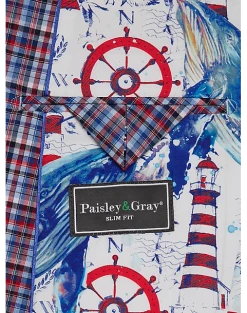 Paisley & Gray Slim Fit Suit Separates Coat, Red & Blue Seersucker Plaid -&Collar Shop MW40 3XKJ 67 PAISLEY GRAY RED BLUE SEERSUCKER ALT3