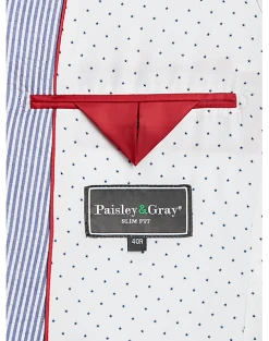 Paisley & Gray Slim Fit Suit Separates Coat, Blue & White Seersucker -&Collar Shop MW40 3XKL 76 PAISLEY GRAY BLUE WHITE STRIPE SEERSUCKER ALT3