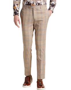 Paisley & Gray Slim Fit Suit Separates Pants, Tan And Gray Plaid
