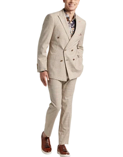 Paisley & Gray Slim Fit Double Breasted Suit Separates Coat, Tan Check -&Collar Shop MW40 3XLN 96 PAISLEY GRAY TAN CHECK ALT1