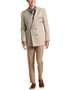 Paisley & Gray Slim Fit Double Breasted Suit Separates Coat, Tan Check -&Collar Shop MW40 3XLN 96 PAISLEY GRAY TAN CHECK ALT5