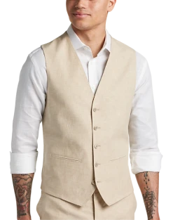 JOE Joseph Abboud Slim Fit Linen Blend Suit Separates Vest, Tan Chambray
