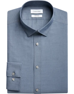 Calvin Klein Refined Cotton Stretch Supima Slim Fit Hidden Button-Down Collar Dress Shirt, Blue