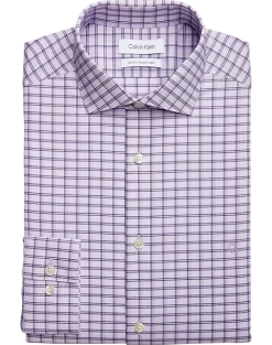 Calvin Klein Slim Fit Embroidered Logo Dress Shirt, Lavender Plaid