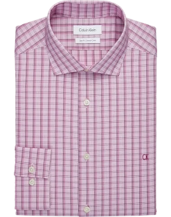 Calvin Klein Slim Fit Embroidered Logo Dress Shirt, Purple Lights Plaid
