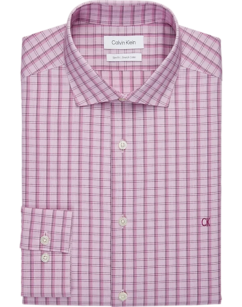 Calvin Klein Slim Fit Embroidered Logo Dress Shirt, Purple Lights Plaid 3 Calvin Klein Slim Fit Embroidered Logo Dress Shirt, Purple Lights Plaid