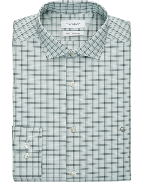 Calvin Klein Slim Fit Embroidered Logo Dress Shirt, Soft Sage Plaid 3 Calvin Klein Slim Fit Embroidered Logo Dress Shirt, Soft Sage Plaid