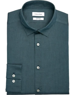 Calvin Klein Refined Cotton Stretch Supima Slim Fit Hidden Button-Down Collar Dress Shirt, Aquamarine