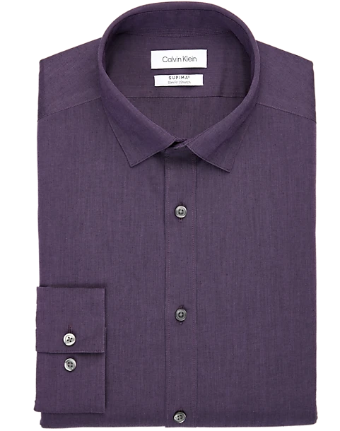Calvin Klein Refined Cotton Stretch Supima Slim Fit Hidden Button-Down Collar Dress Shirt, Purple 3 Calvin Klein Refined Cotton Stretch Supima Slim Fit Hidden Button-Down Collar Dress Shirt, Purple