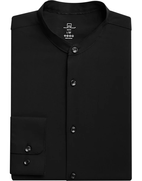 Michael Strahan Slim Fit Banded Collar Dress Shirt, Black 3 Michael Strahan Slim Fit Banded Collar Dress Shirt, Black