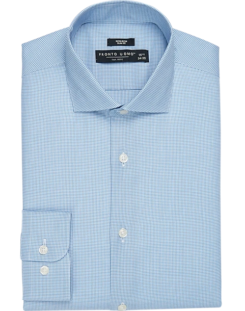 Pronto Uomo Non-Iron Slim Fit Spread Collar Dress Shirt, French Blue Gingham 3 Pronto Uomo Non-Iron Slim Fit Spread Collar Dress Shirt, French Blue Gingham