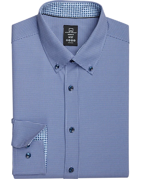 Michael Strahan Four-Way Stretch Modern Fit Dress Shirt, Blue Gingham 3 Michael Strahan Four-Way Stretch Modern Fit Dress Shirt, Blue Gingham