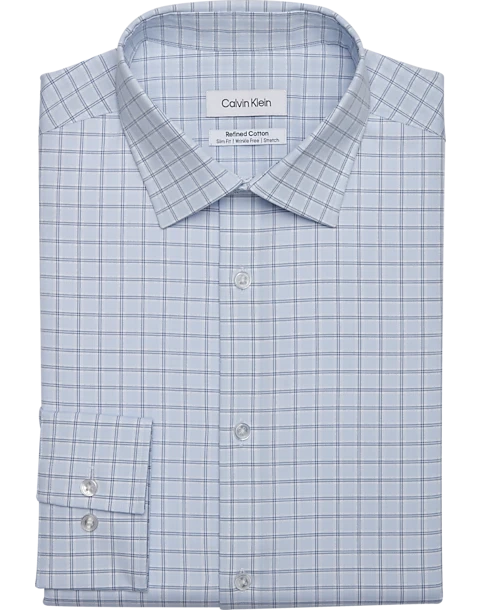 Calvin Klein Refined Cotton Stretch Supima Slim Fit Dress Shirt, Blue Plaid 3 Calvin Klein Refined Cotton Stretch Supima Slim Fit Dress Shirt, Blue Plaid