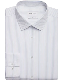Calvin Klein Refined Cotton Stretch Supima Slim Fit Dress Shirt, Light Blue Stripe
