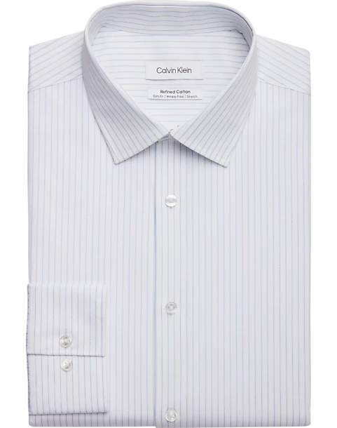 Calvin Klein Refined Cotton Stretch Supima Slim Fit Dress Shirt, Light Blue Stripe 3 Calvin Klein Refined Cotton Stretch Supima Slim Fit Dress Shirt, Light Blue Stripe