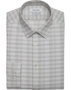 Calvin Klein Infinite Wrinkle Free Slim Fit Stretch Collar Dress Shirt, Taupe Plaid