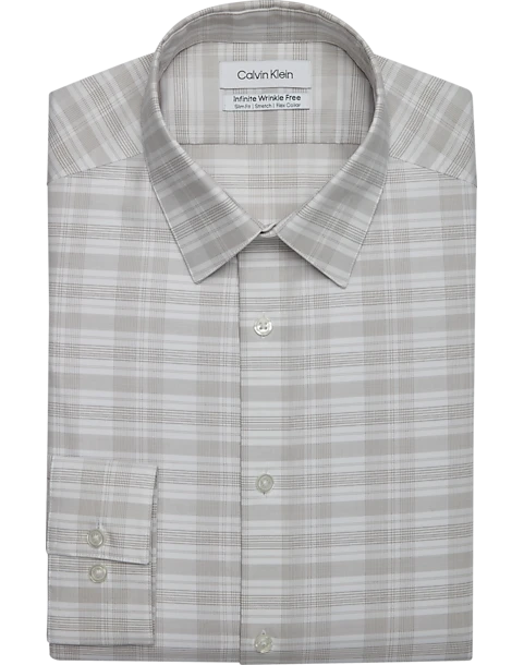 Calvin Klein Infinite Wrinkle Free Slim Fit Stretch Collar Dress Shirt, Taupe Plaid 3 Calvin Klein Infinite Wrinkle Free Slim Fit Stretch Collar Dress Shirt, Taupe Plaid