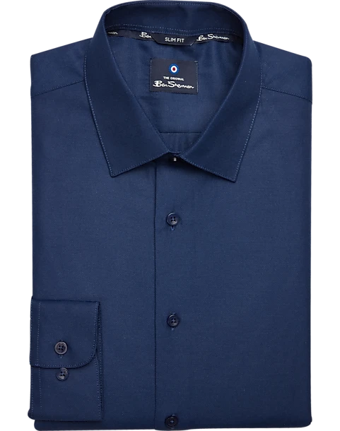 Ben Sherman Slim Fit Dobby Dress Shirt, Navy Basketweave 3 Ben Sherman Slim Fit Dobby Dress Shirt, Navy Basketweave