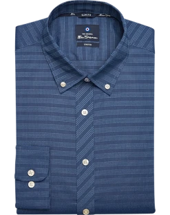 Ben Sherman Slim Fit Button-Down Collar Dress Shirt, Navy Plaid