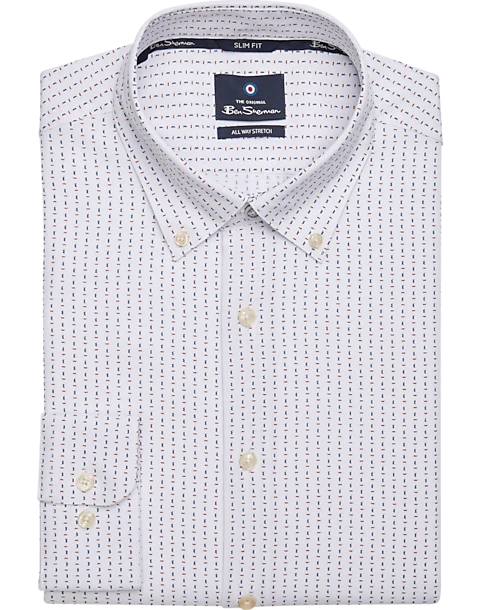 Ben Sherman Slim Fit Button-Down Collar Dress Shirt, Red And Blue Geo 3 Ben Sherman Slim Fit Button-Down Collar Dress Shirt, Red And Blue Geo