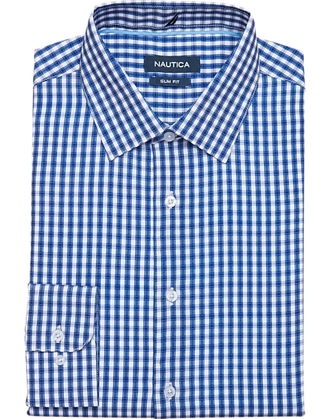 Nautica Slim Fit Four-Way Stretch Dress Shirt, Blue Check 3 Nautica Slim Fit Four-Way Stretch Dress Shirt, Blue Check