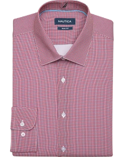 Nautica Slim Fit Four-Way Stretch Dress Shirt, Red Micro Check