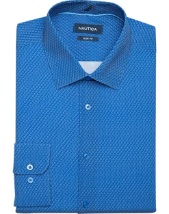 Nautica Slim Fit Four-Way Stretch Dress Shirt, Medium Blue Print