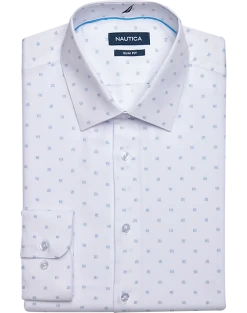 Nautica Slim Fit Four-Way Stretch Dress Shirt, White Print
