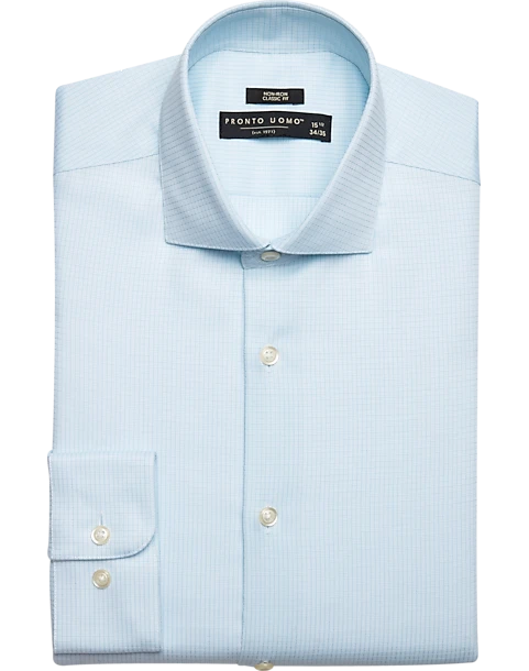 Pronto Uomo Classic Fit Spread Collar Dress Shirt, Blue Check 3 Pronto Uomo Classic Fit Spread Collar Dress Shirt, Blue Check