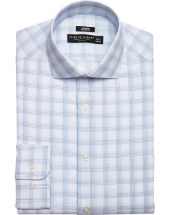 Pronto Uomo Modern Fit Spread Collar Dress Shirt, Blue And Teal Plaid
