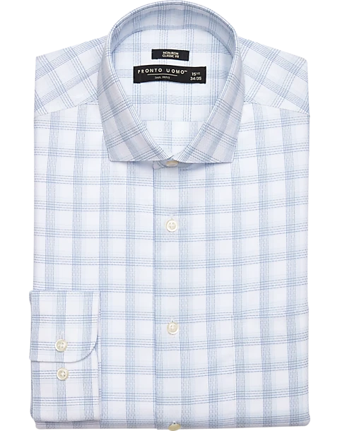 Pronto Uomo Classic Fit Dress Shirt, Blue Check 3 Pronto Uomo Classic Fit Dress Shirt, Blue Check
