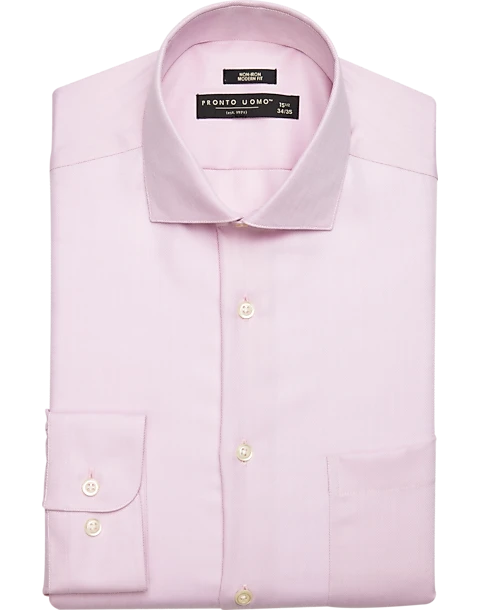 Pronto Uomo Modern Fit Spread Collar Dress Shirt, Pink Herringbone 3 Pronto Uomo Modern Fit Spread Collar Dress Shirt, Pink Herringbone
