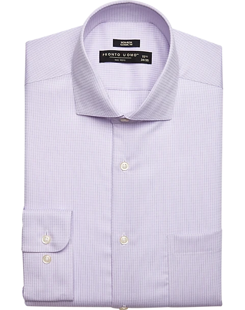 Pronto Uomo Classic Fit Spread Collar Dress Shirt, Lavender Check 3 Pronto Uomo Classic Fit Spread Collar Dress Shirt, Lavender Check