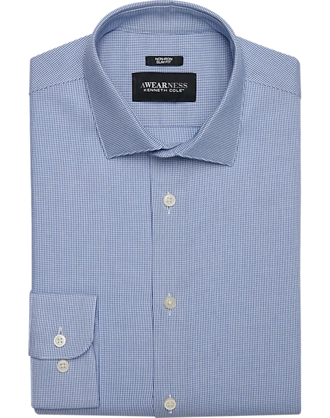 Awearness Kenneth Cole Slim Fit Spread Collar Dress Shirt, Blue Check 3 Awearness Kenneth Cole Slim Fit Spread Collar Dress Shirt, Blue Check