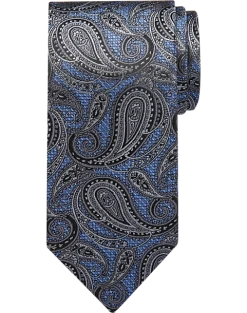 Pronto Uomo Narrow Tie, Blue & Charcoal Paisley