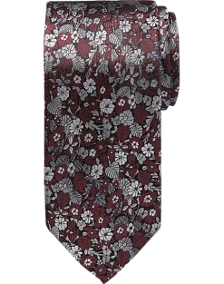Pronto Uomo Narrow Tie, Blue & Burgundy Floral