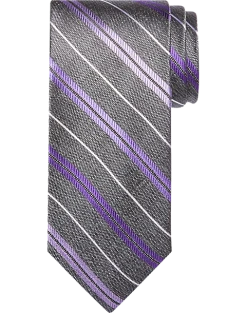 Pronto Uomo Narrow Tie, Plum & Charcoal Stripe