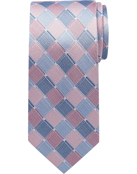 Pronto Uomo Narrow Tie, Pink & Blue Grid 3 Pronto Uomo Narrow Tie, Pink & Blue Grid