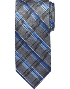 Pronto Uomo Narrow Tie, Blue & Charcoal Grid