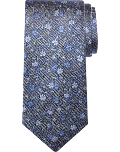 Pronto Uomo Narrow Tie, Blue & Charcoal Floral